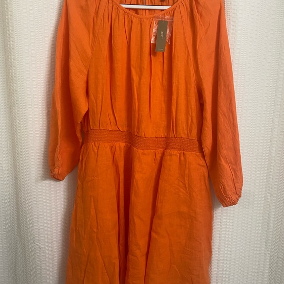 New J.Crew Palermo smocked-waist mini dress in linen, color: fire lily, size: XL - Picture 4 of 10